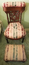 Antique Victorian Oak Side Chair W/ Matching Step Stool  - Rare