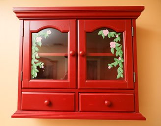 Wooden Hanging Wall Cabinets With Glass Doors - Hand Painted Glass