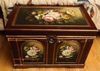 Vintage Hand Painted Floral Wooden Chest