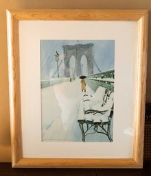 Stunning Watercolor Painting Of Brooklyn Bridge Lithograph 16/100