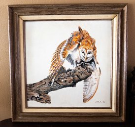 Signed J. Martin 1992 - Paint On Board - Framed - Owl