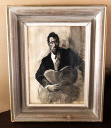 Charming Painting Of Man W/ Guitar 1956 - Signed - Framed