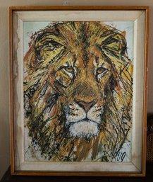 Mid 20th Century Lion Portrait Painting By Fritz Rudolf Hug, Framed - Signed