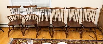 Rare Set Of 6 Nichols & Stone Rock Maple Dining Conference Chairs, Gardner Massachusetts - Stamped On Bottom