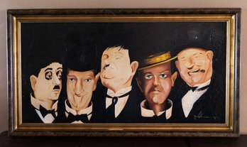 Large Oil On Board, Classic Comedians, Laurel Hardy, Charlie Chaplin, W.C. Fields, Buster Keaton