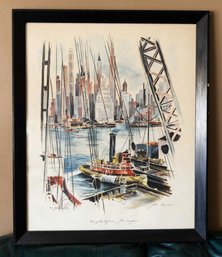 'New York Skyline' John Haymson Mid-Century Modern Watercolor Print