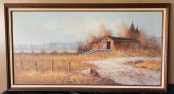 Beautiful Country Barn, Vintage Oil On Canvas, Signed Rottman - Large