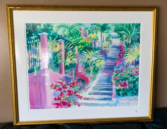 'garden Steps'signed Watercolor Painting
