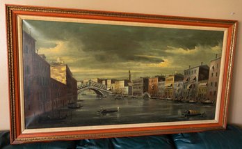 Vintage Oil On Canvas Giovanni Antonio Canal The Rialto - Large - Signed