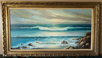 Framed Marine Canvas, Seascape - Oil On Board - Ornate Frame  - LARGE - Signed Earl Collins