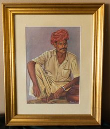 Charming Portrait Of Man In Turban - Signed - Wall Art