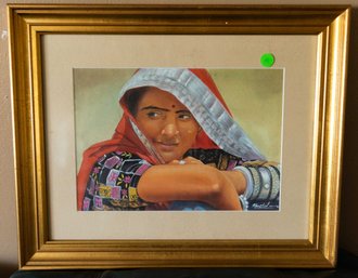 Beautiful Painting Of Native Woman - Matted And Framed