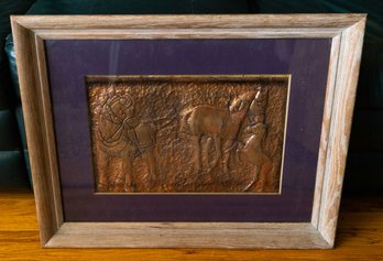 Hammered Copper Horse W/ Baby Horse - Framed