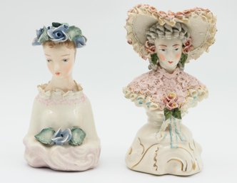 Vintage Cordey Porcelain Lady Bust & Cordey Porcelain Women Figurine Busts - Pair