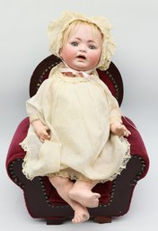 Stunning 18' Antique Bisque George Borgfeldt Doll, Marking GB - Doll Chair Included