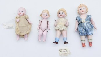 Antique German Bisque Head Dolls - Jointed Limbs - 1800s Early 1900s - 4 Total