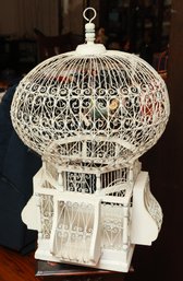 Vintage Mid-Century Tunisian Sidibousaid Traditional Wood Wire White Globe Balloon French Bird Cage