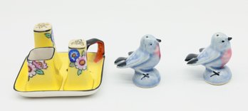 Vintage Noritake Japan Lustreware Toothpick Jar And Salt &Pepper Shakers - Vintage Robin Birds Salt & Pepper