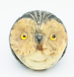Vintage Genuine Alabaster Marble Owl Head Hand Carved Made In Italy Paperweight