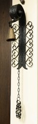 Vintage Bell With Pull Chain Wall Mounted Black Wrought Iron