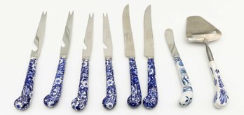Calico Cutlery Royal Crownford, Made In Sheffield England (6 Pieces) &  Porcelain Handle Cheese Knife Set
