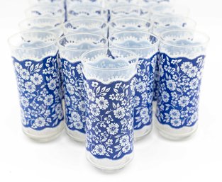 Vintage Libbey Glasses, 21 Total, Blue And White Lace Design Circa 1960's