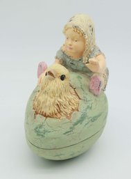Vintage Very Rare Bethany Lowe Easter Paper Mache Child On Hatching Egg Container