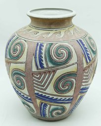 Pottery Vase Water Jar Ceramic Southwestern Design Cream Neutral Colors Blue