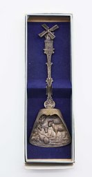Dutch Vintage Silver Souvenir Spoon Shovel, Windmill On Handle - In Original Box