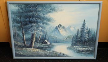 Signed Oil On Canvas Landscape Winter Scene  - Large