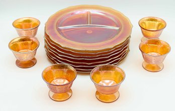 Carnival Glass Bowl Compote Marigold Fenton, Marigold Carnival Glass Footed Pedestal Dessert Cups Bowls
