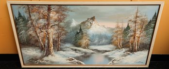 Original G WHITMAN Oil On Canvas, Winter Snow River Landscape Painting