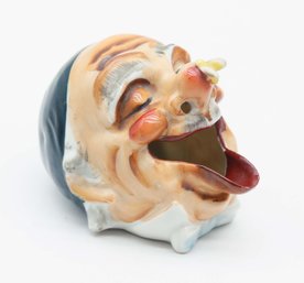 Vintage Whimsical Old Monk With Bee On Nose Porcelain CIGAR Ash Tray Japan Post War