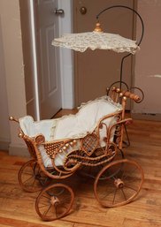 Antique Baby Wicker Stroller - Rare