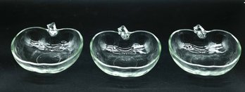 Vintage APPLE Shaped Clear Glass DESSERT CANDY NUT Bowls - 3 Total