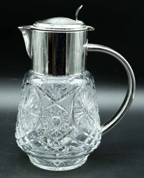 Crystal & Silver Tone Antique Pitcher With Ice Insert - See All Photos