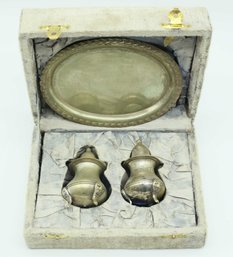 International Silver Co Salt Pepper Set With Tray Handmade Silver Plated