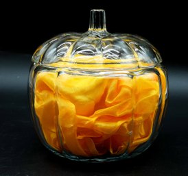 Anchor Hocking Clear Glass Pumpkin Cookie Jar Candy Dish With Lid