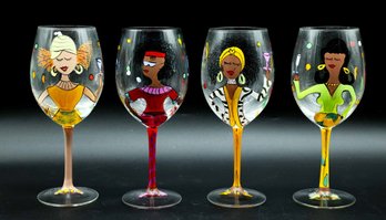 Hand Painted Large Wine Glasses Women - Set Of 4