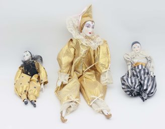 Vintage Porcelain Head Harlequin Dolls - 3 Total
