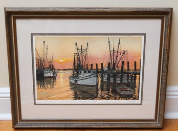 'Carolina Sunset' BY JOHN COLLETTE - Signed 1982 Hand Colored Etching Certificate Of Authenticity Included