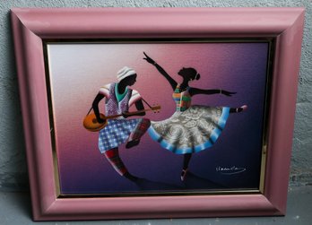 Signed Oil On Canvas  African Dance Painting - Framed