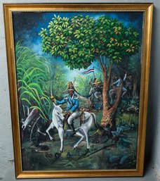 Oil On Canvas Signed R. Marius W/ Gold Tone Frame - Large - Haitian Art