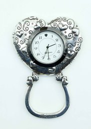 Brighton Vintage Filigree Heart Shape Silver Metal Desk Clock