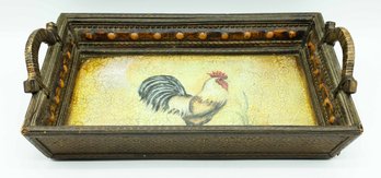 Rooster Serving Tray With Bamboo Wrapped Handles- Large Tray- Bed Tray