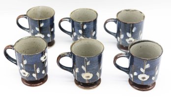 Bohemian Vintage Stoneware Coffee Mugs, Set Of 6