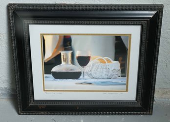 'sunrise Mass' Signed Lou Marches 1998 -  Framed Painting Still Life W/ Wine And Bread - Signed
