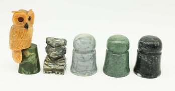 3 Stone Pin-type Insulators - Vintage Genuine Alabaster Hand Carved Owl Figurine From Italy