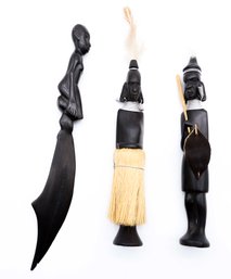Hand Carved Kenyan African Wood Figures Tribal Art Set Of 3