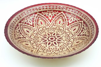 Urkish ARDA Art Ruby Red & Gold Glass Bowl Goofus-style Mandala Pattern